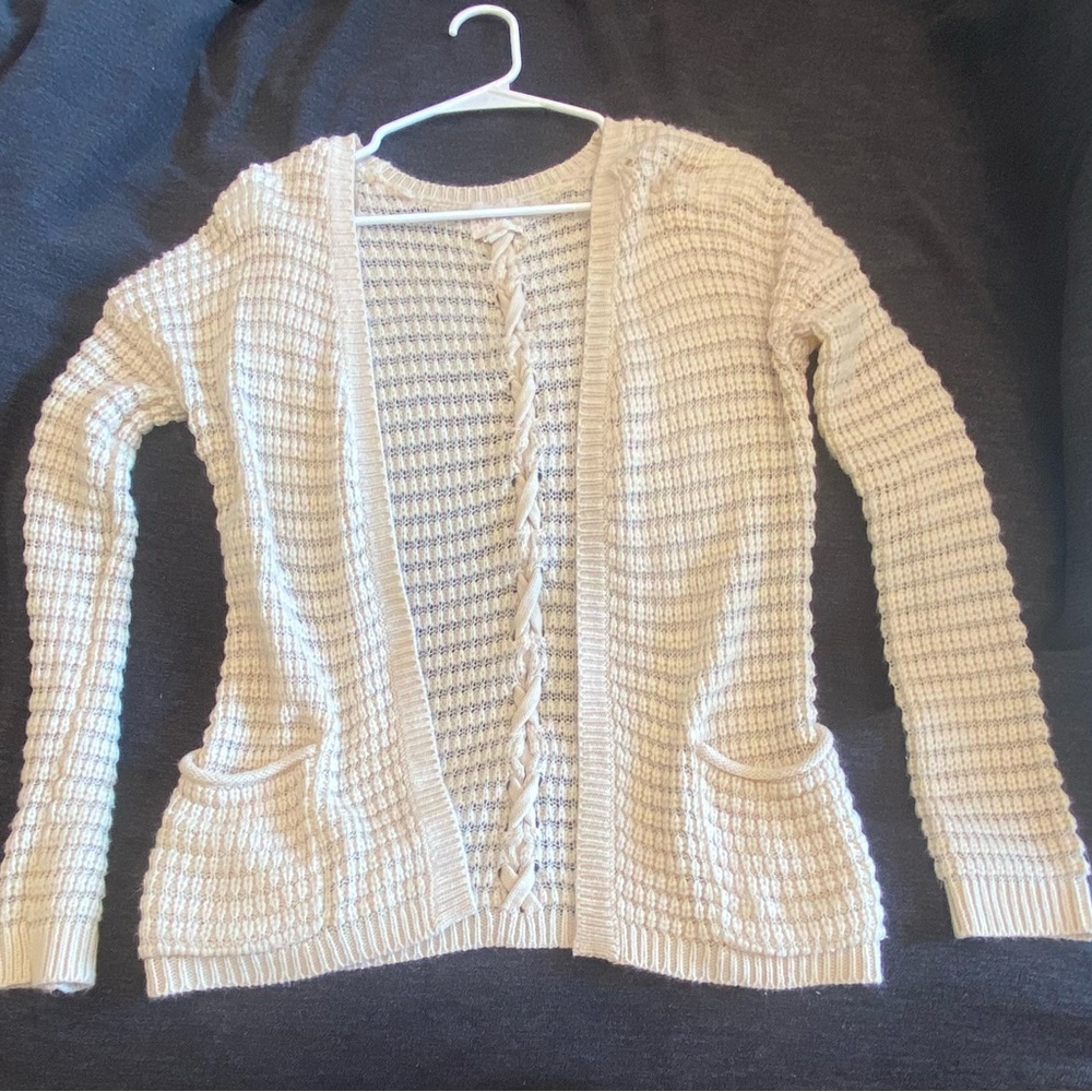 Pink Rose Cream Open-Front Cardigan